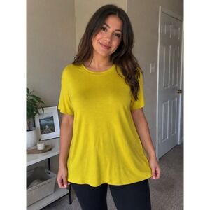 Nine West Soft Spun Tee Aurora Olive Yellow Short Sleeve Crew Neck Top XXL